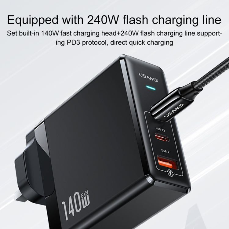 Usams 140W 3 USB-C Interfaces GaN Black Fast Charger Set (UK Plug) - mosaccessories