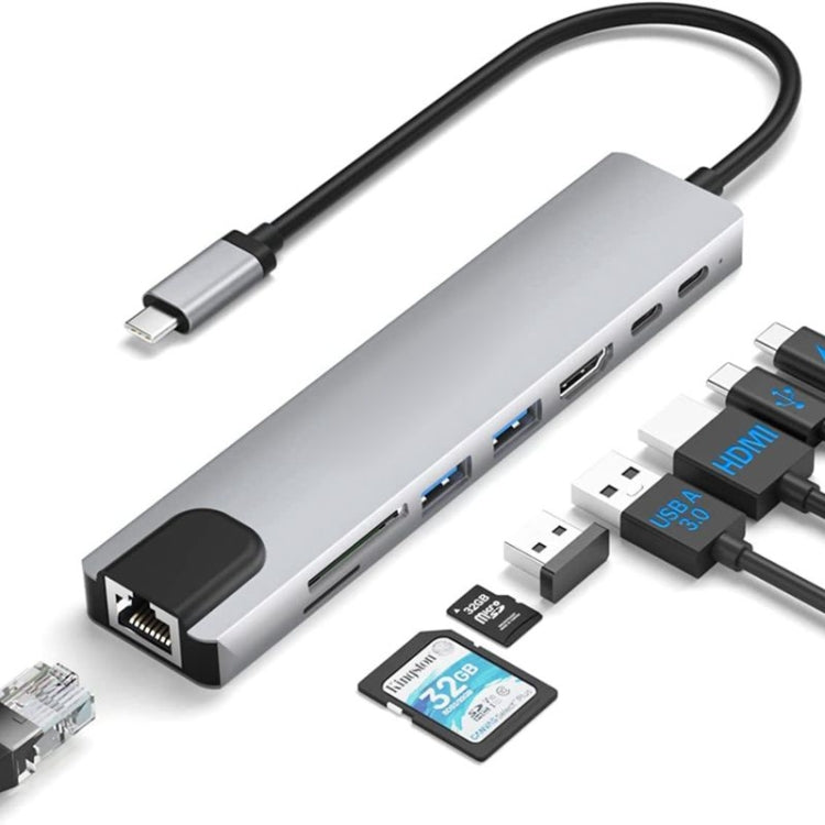 8 in 1 USB-C Hub Multiport Adapter with 4K HDMI, USB 3.0 SD/TF Card Reader - mosaccessories