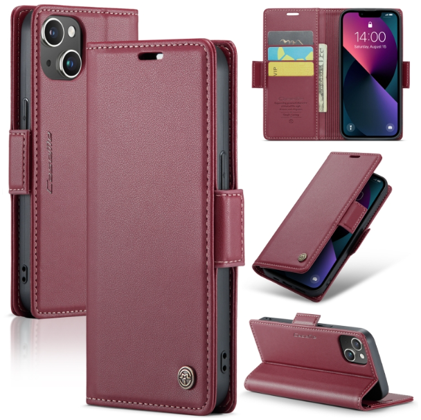 CaseMe Butterfly Buckle Litchi Texture RFID Anti-theft Wallet Case - For iPhone 14 Plus - mosaccessories