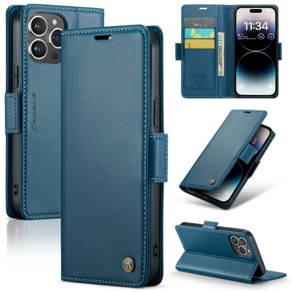 CaseMe Butterfly Buckle Litchi Texture RFID Anti-theft Wallet Case - For iPhone 14 Pro - mosaccessories
