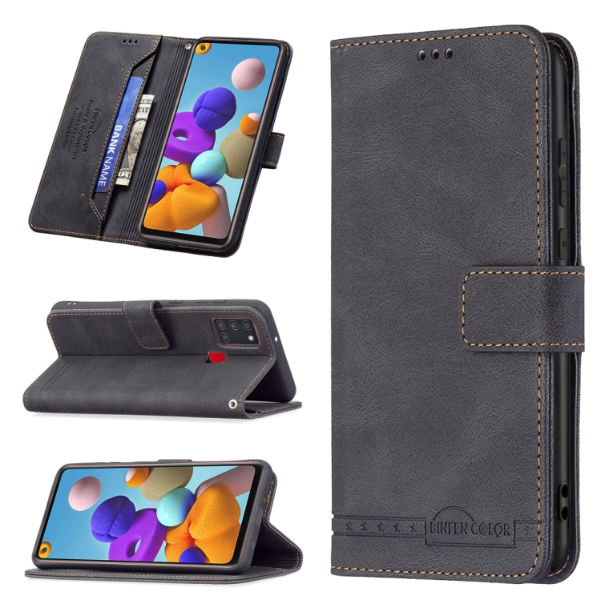 Magnetic Clasp RFID Blocking Anti-Theft PU Leather Wallet Case - For Samsung Galaxy A21s - mosaccessories