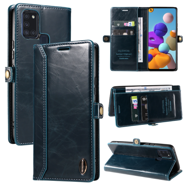 GQUTROBE RFID Blocking Oil Wax PU Leather Wallet Case - For Samsung Galaxy A21s - mosaccessories