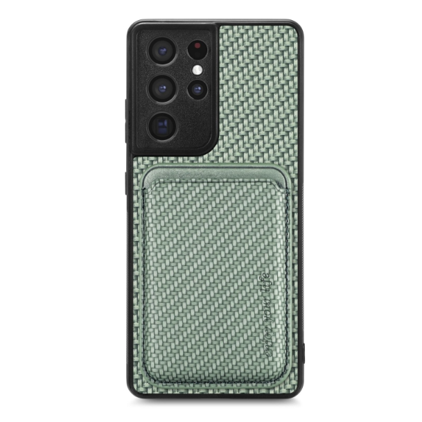Carbon Fiber PU Leather Card MagSafe Magnetic Case - For Samsung Galaxy S21 Ultra - mosaccessories