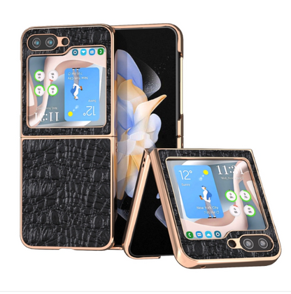 Sky Series Nano Electroplating Genuine Leather Phone Case - For Samsung Galaxy Z Flip5 - mosaccessories