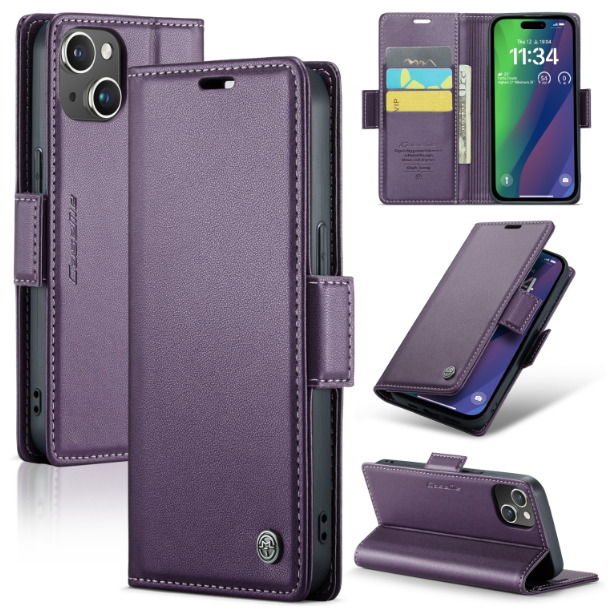CaseMe Butterfly Buckle Litchi Texture RFID Anti-theft Wallet Case - For iPhone 15 - mosaccessories