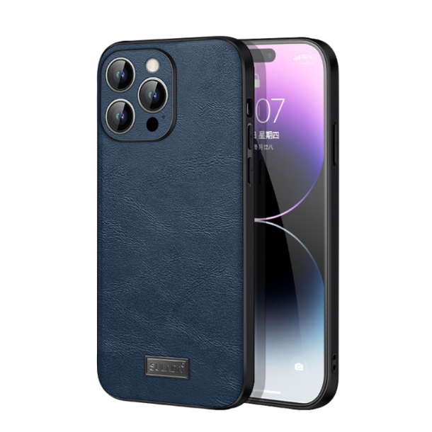 Sulada Shockproof TPU + Handmade Leather Phone Case - For iPhone 15 Pro Max - mosaccessories