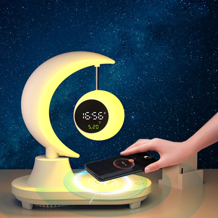 Wireless Charger Bluetooth Moon Audio Atmosphere Light Infinitely Dimmable With Clock Display - MosAccessories.co.uk