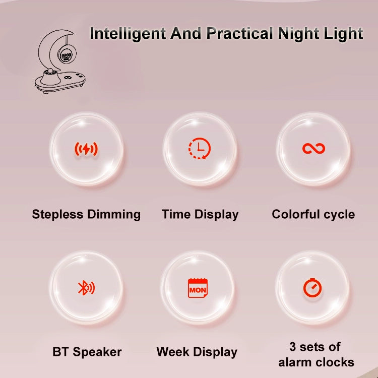 Wireless Charger Bluetooth Moon Audio Atmosphere Light Infinitely Dimmable With Clock Display - MosAccessories.co.uk