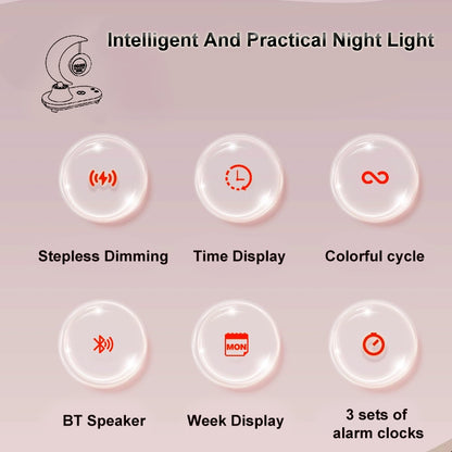 Wireless Charger Bluetooth Moon Audio Atmosphere Light Infinitely Dimmable With Clock Display - MosAccessories.co.uk