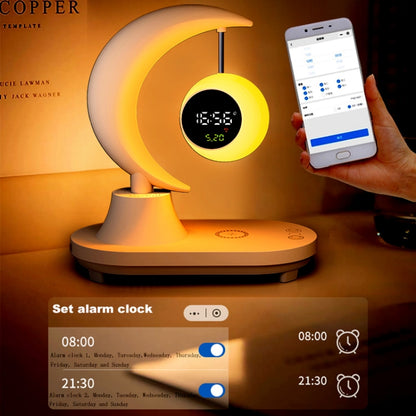 Wireless Charger Bluetooth Moon Audio Atmosphere Light Infinitely Dimmable With Clock Display - MosAccessories.co.uk