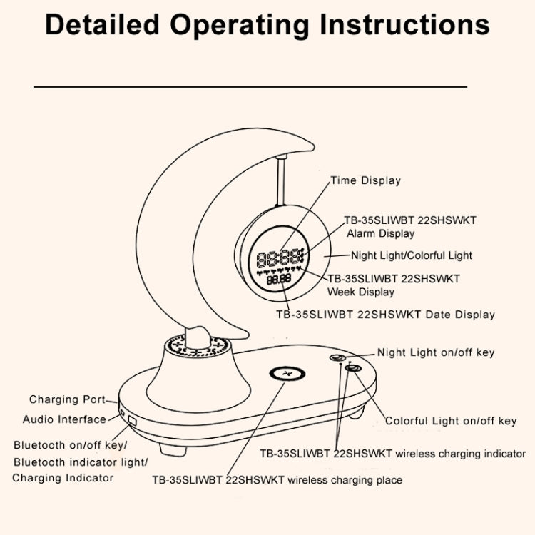 Wireless Charger Bluetooth Moon Audio Atmosphere Light Infinitely Dimmable With Clock Display - MosAccessories.co.uk