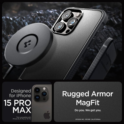Spigen Rugged Armor Magfit Matte Black Case - For iPhone 15 Pro Max - mosaccessories