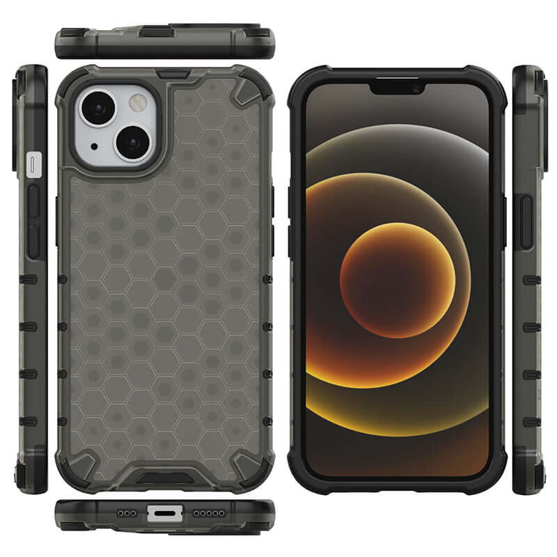 Shockproof Honeycomb Armour Black Case - For iPhone 13 - mosaccessories