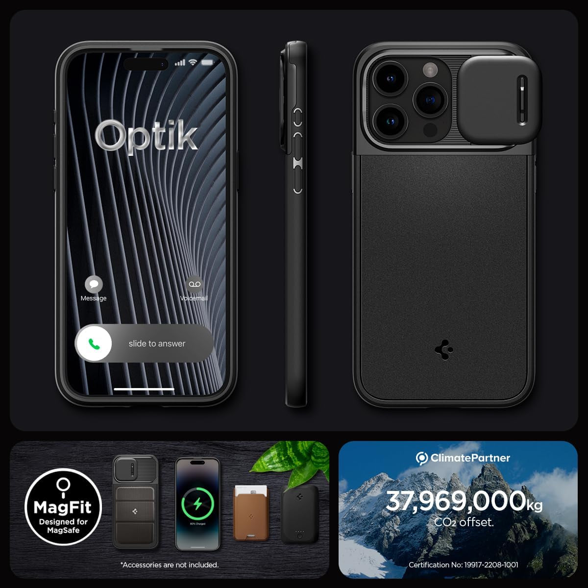 Spigen Optik Armor Magfit Black Case - For iPhone 15 Pro - mosaccessories