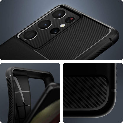 Spigen Rugged Armor Matte Black Case - For Samsung Galaxy S21 Ultra - mosaccessories