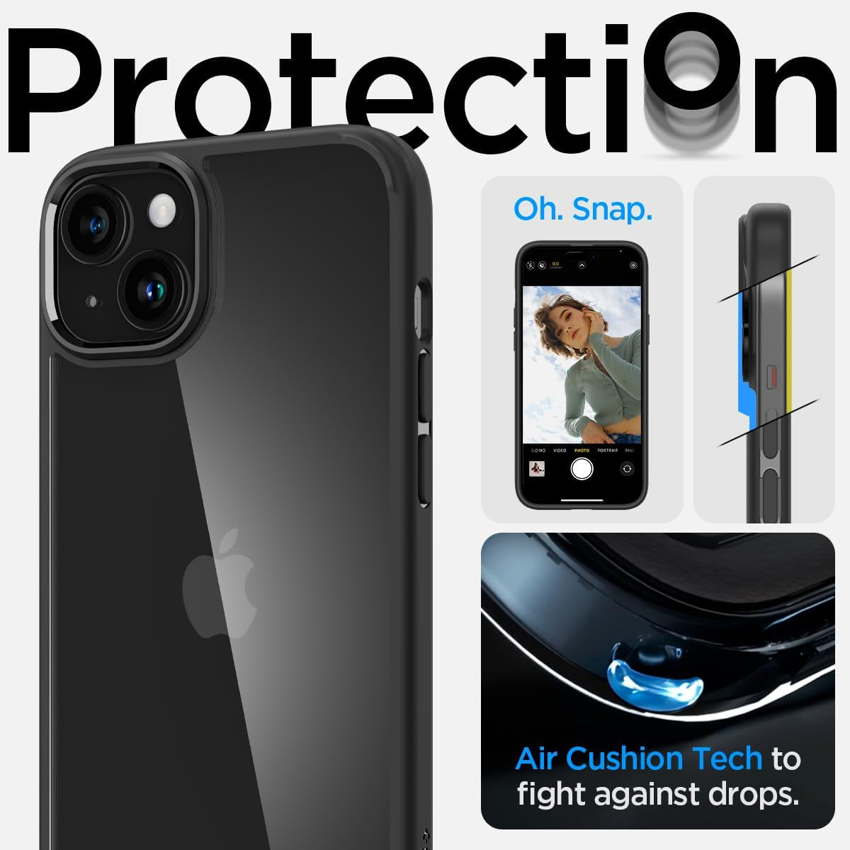 Spigen Ultra Hybrid Matte Black Military Grade Shockproof Case - For iPhone 15 - mosaccessories