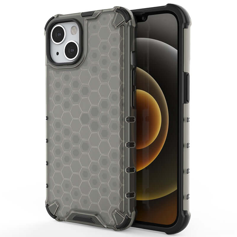 Shockproof Honeycomb Armour Black Case - For iPhone 13 - mosaccessories